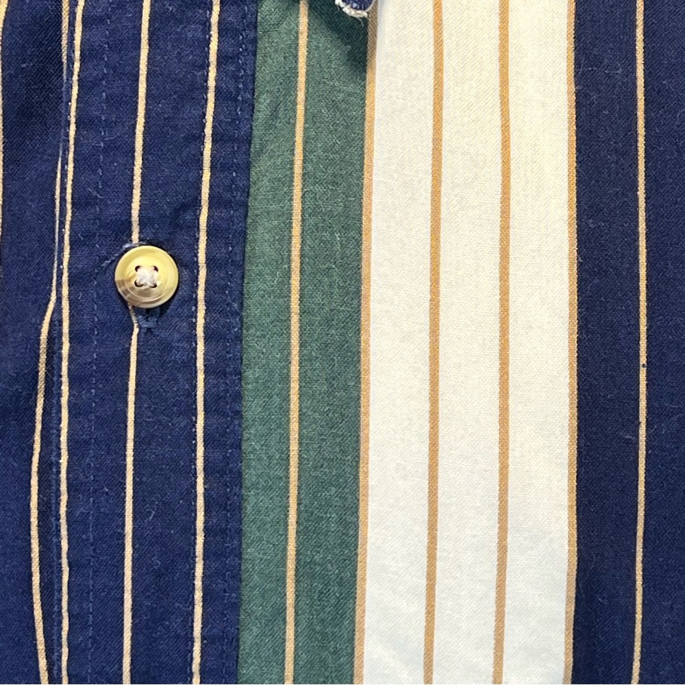 VINTAGE 90s men’s stripe button‎ down shirt 100% cotton blue green casual preppy - Picture 5 of 11